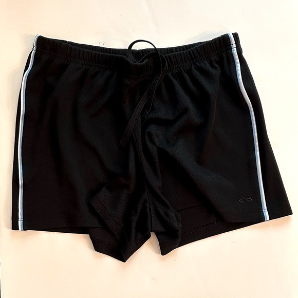 C9 by Champion Black Women's Athletic Shorts with White and Blue Side Stripes - Picture 1 of 9